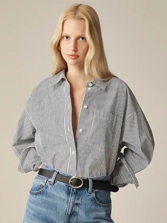 J. Crew Tops - J. Crew Étienne Oversized Button Up Shirt in striped cotton poplin - Size Small